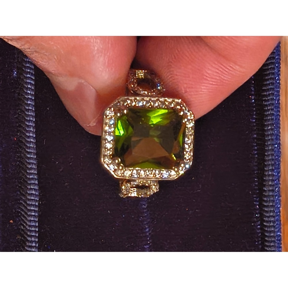 925 Green Cushion Cut Halo Cocktail Statement Ring Size 7.5 Womens